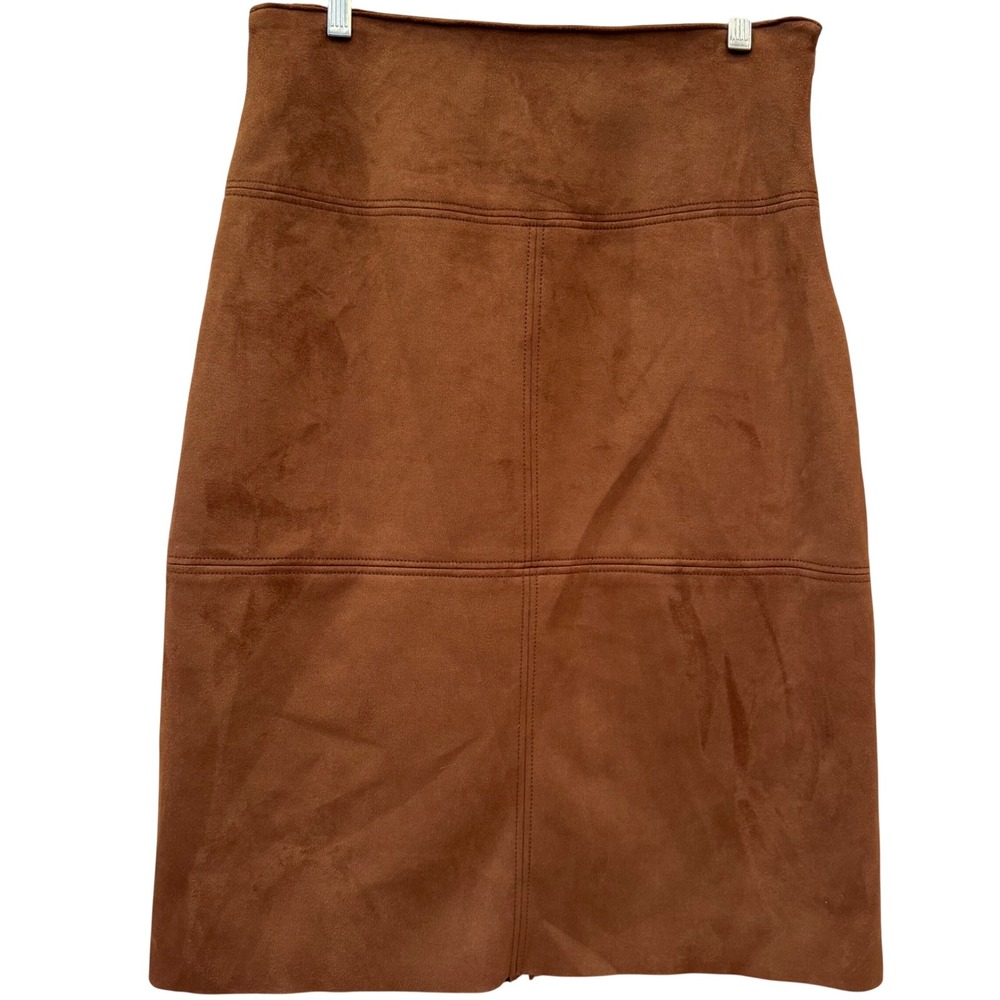 Chaps Brown Faux Suede Knee Length Pencil Skirt Women's Scandi Style Size 4 EUC